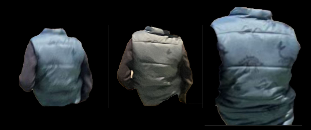 A puffer vest with a distinctive dinosaur, or dinosaur skeleton, pattern