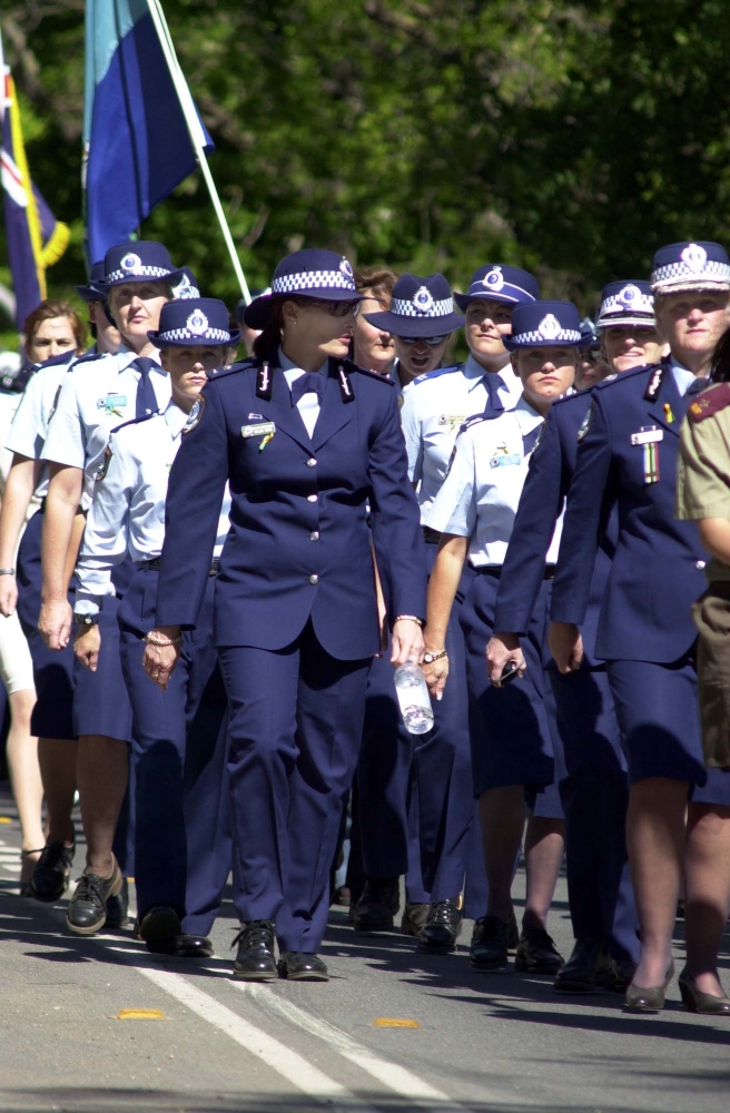 Policewomen march at the Women and Policing Globally Conference in October 2002 AFPM11808.