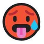 red face with tongue sticking out and sweat dripping