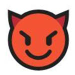 red face smiling with horns on head