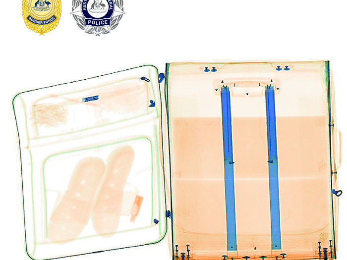 X-ray photo of suitcase containing concealed drugs