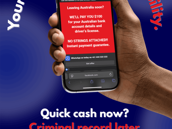 Promotional poster to prevent selling bank accounts to criminals