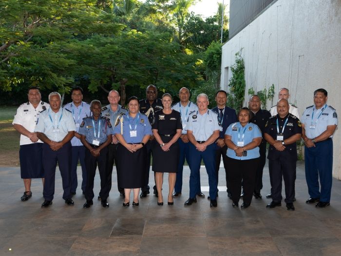 Fiji Police Commissioner Rusiate Tudravu, AFP Commissioner Krissy Barrett and Pacific Island Chiefs of Police