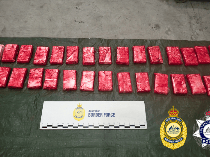Red bricks of cocaine lined up in two rows
