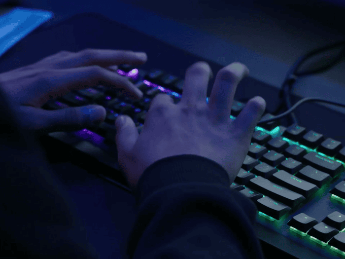 A participant typing on a keyboard