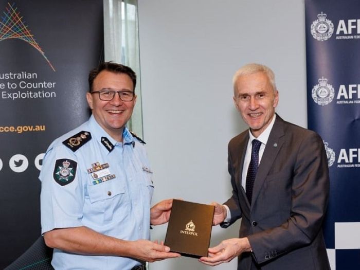 AFP Commissioner Reece Kershaw and INTERPOL Secretary General Mr Jürgen Stock