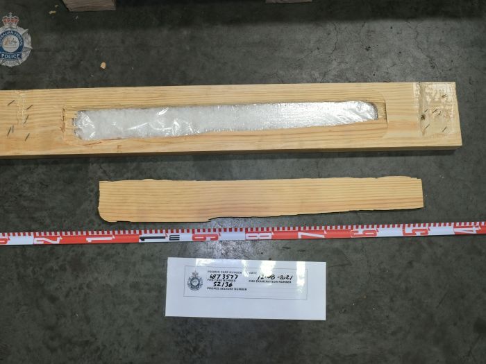 Methamphetamine hidden inside timber pallets.