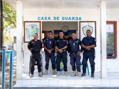 Timor-Lest police officers outside police station