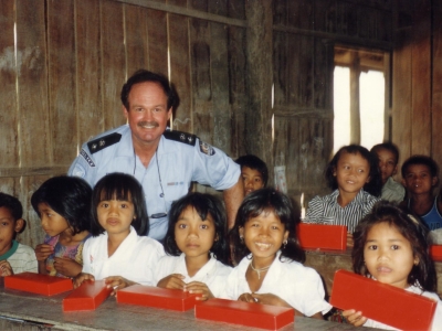 In Cambodia in 1992 and 1993, 20 Australian police peacekeepers lived in Thmar Puok village and helped build the capacity and capability of Cambodian police. The Australians also took it on themselves to donate educational materials and toys to local school children. 
