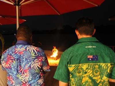 VPF Commissioner Robson Iavro and AFP Commissioner Reece Kershaw watching fire dancing