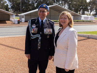 Commissioner Reece P Kershaw with Secretary of the Attorney-General's Department, Katherine Jones PSM.