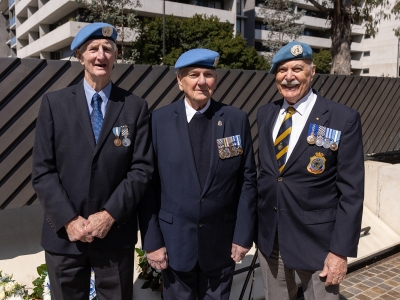 Former peacekeepers at the 60 Years of police peacekeeping memorial service at the National Peacekeepers Memorial.