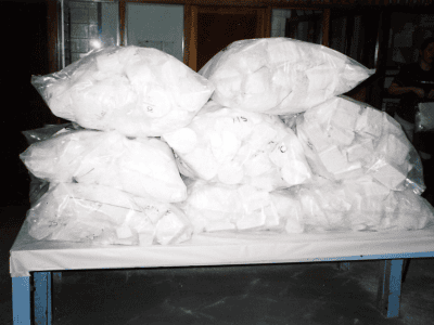All the seized drugs, placed on a table, prior to destruction.